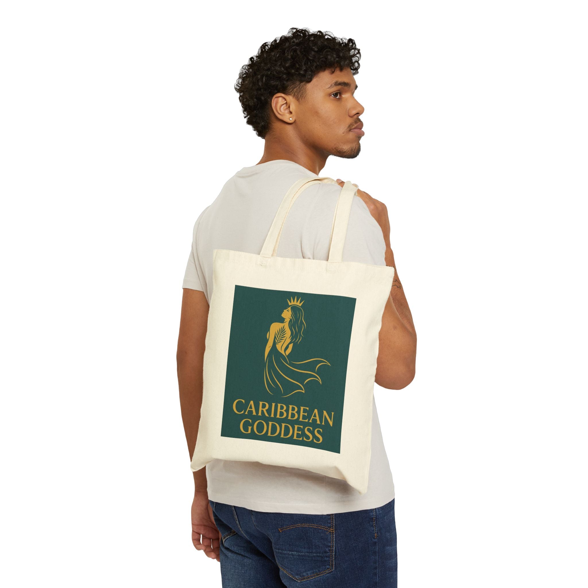 Tote Bag — Caribbean Goddess Canvas Tote (Gold Mermaid Design)