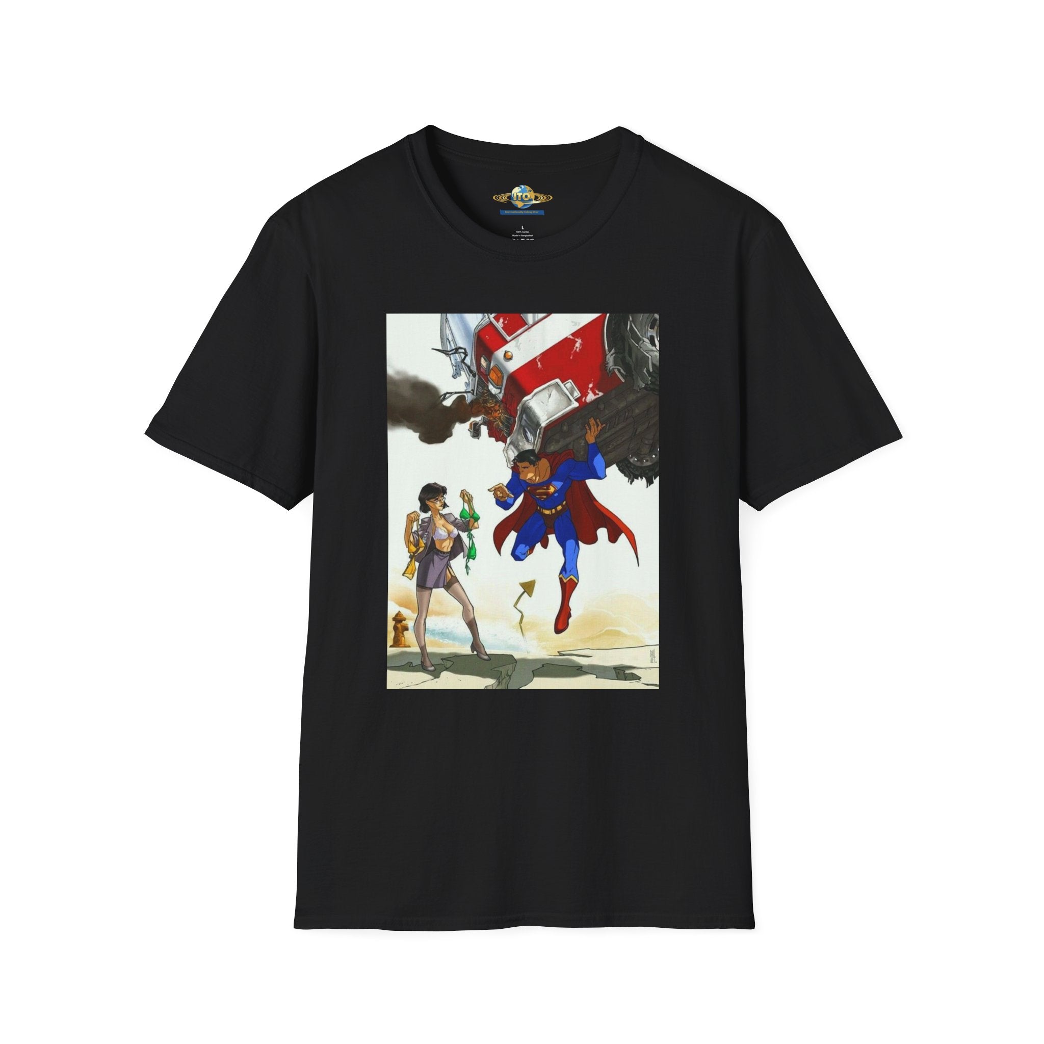 Superhero Rescue T-Shirt — Vintage Comic Style Flight Scene