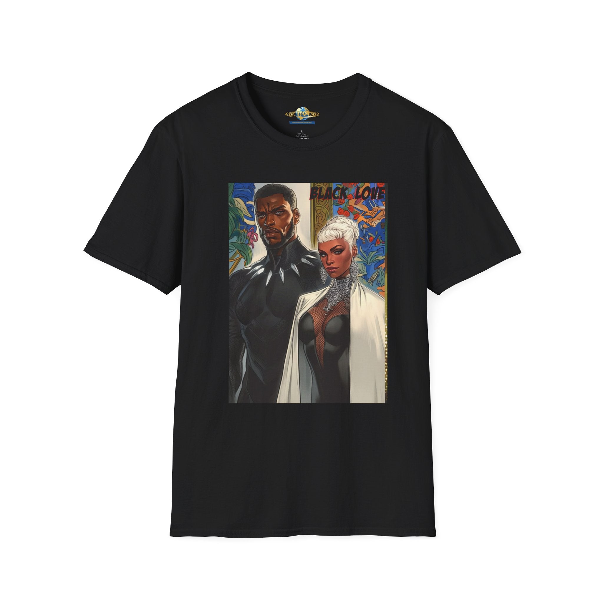 Art Print T‑Shirt — Bold Superhero Couple Portrait Tee