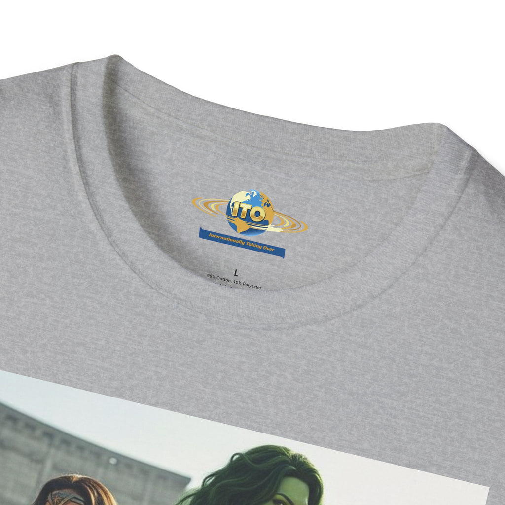 Wonder Warrior Duo T-Shirt — Female Gladiator & Green Hero Graphic Tee