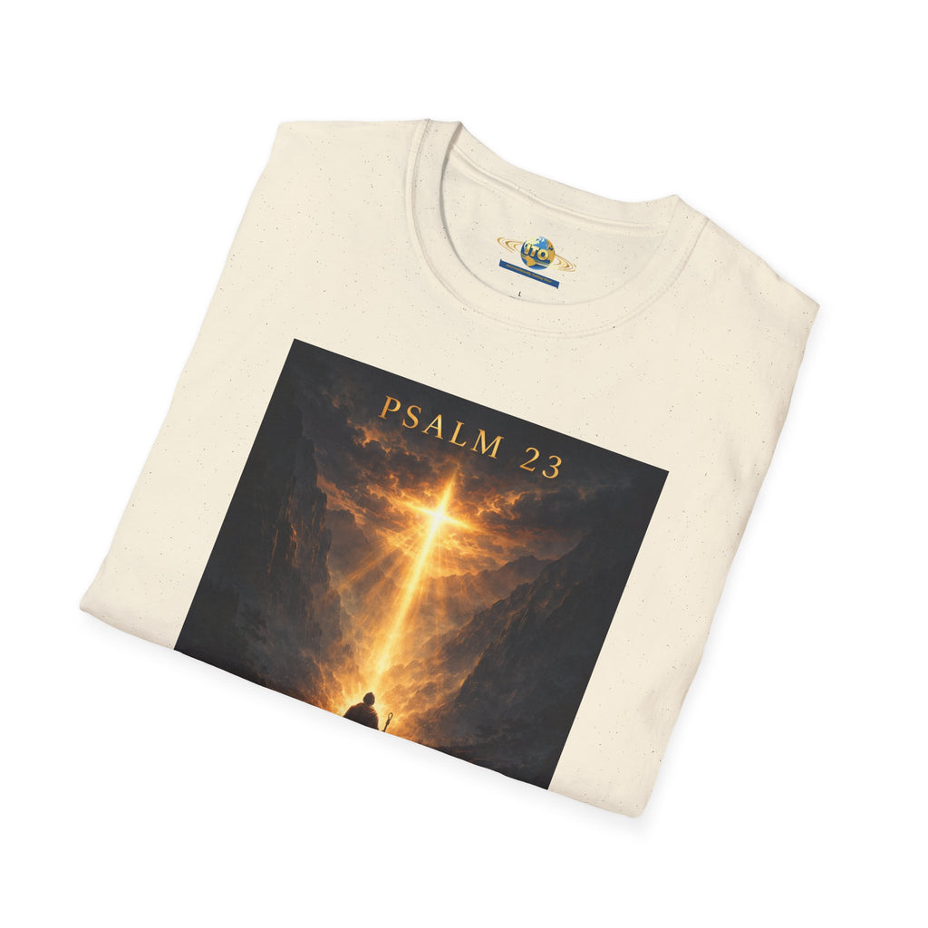 Psalm 23 T-Shirt — Christian Cross & Valley of the Shadow Design