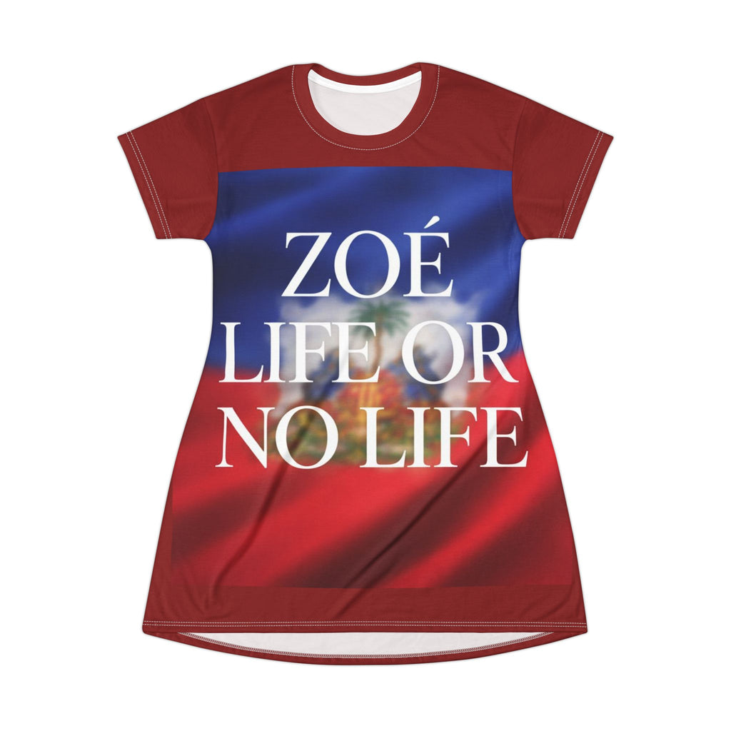 Zoé 'Life or No Life' All-Over Print T-Shirt Dress — Bold Graphic Statement Dress