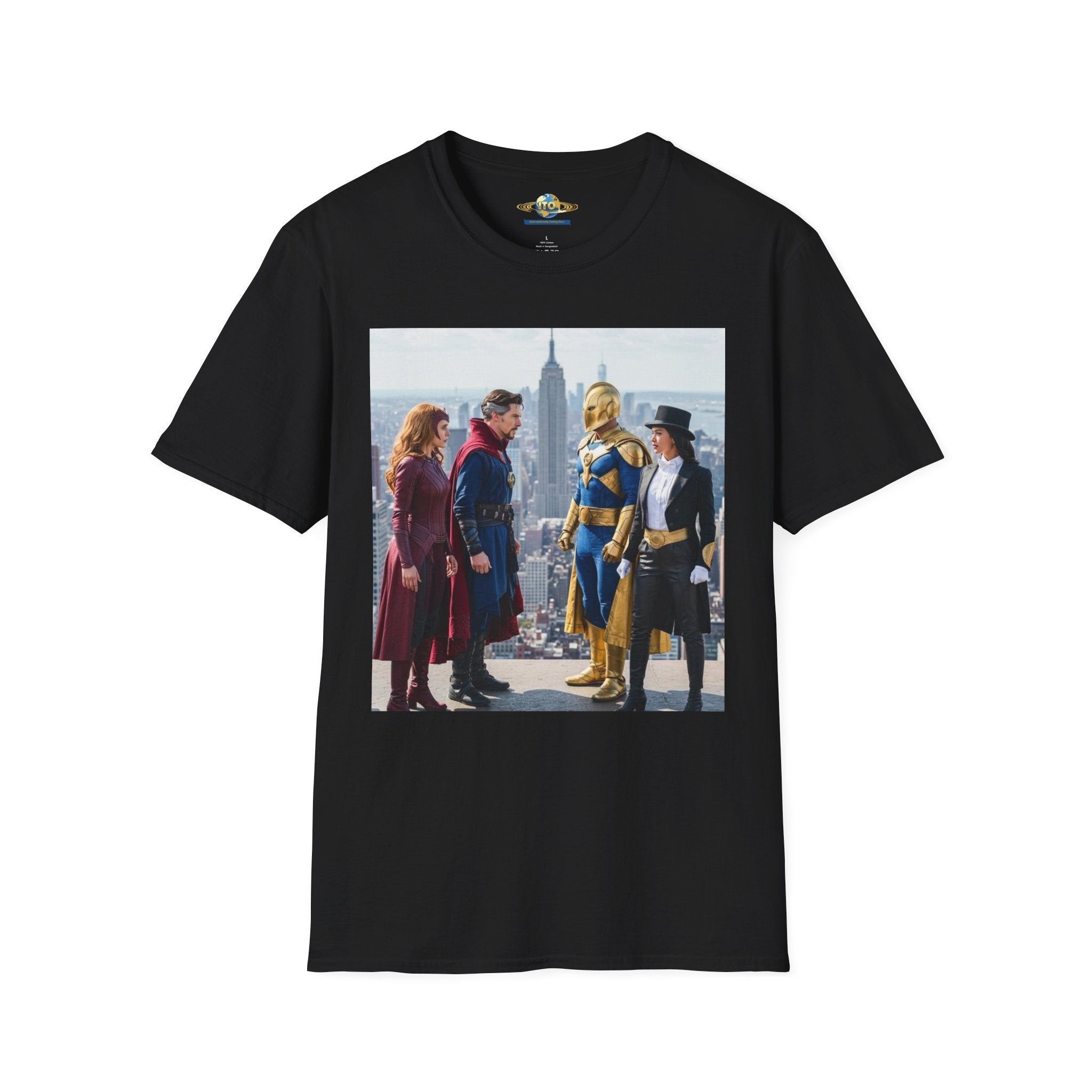 Superhero Team Photo T‑Shirt — Vintage City Rooftop Graphic Tee