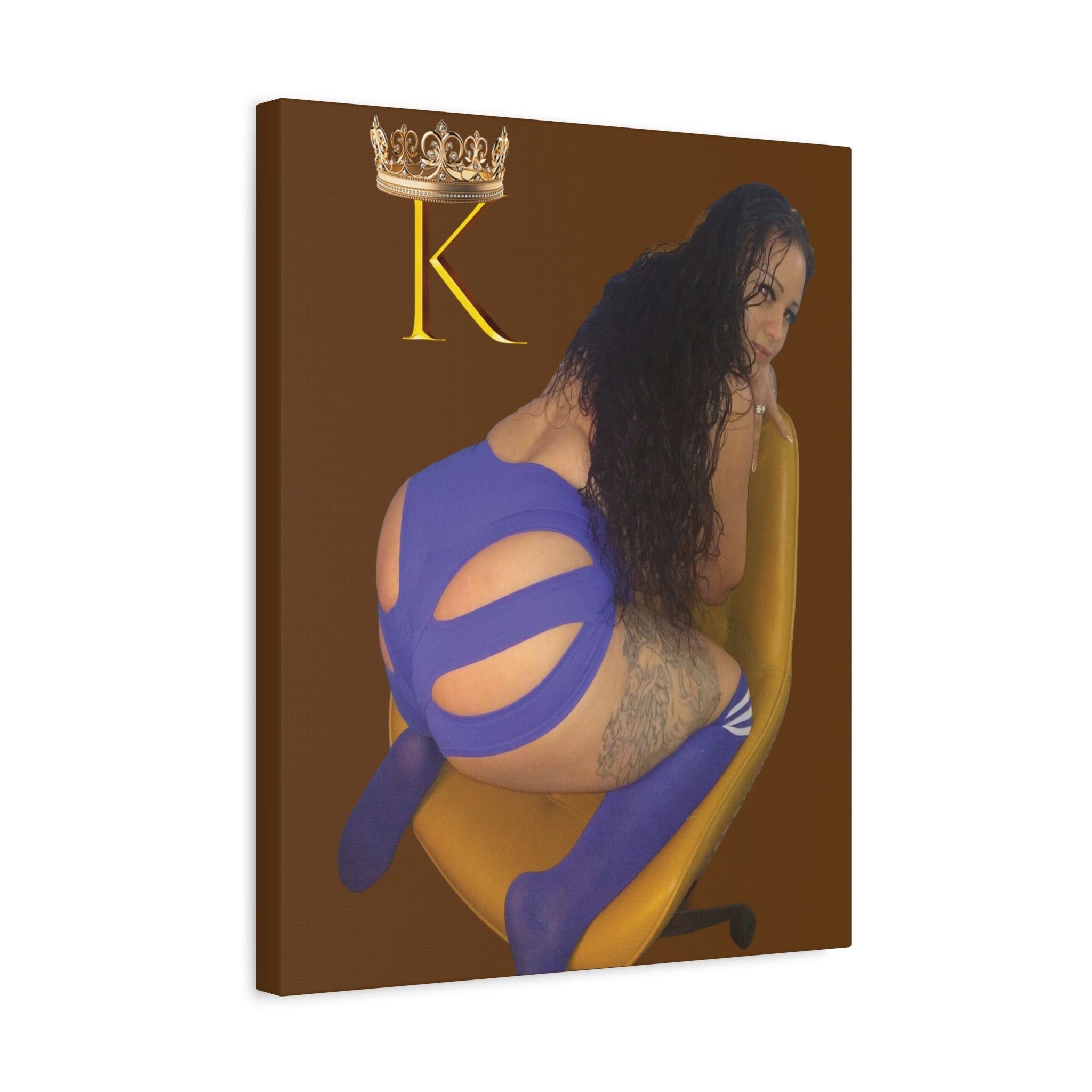 Seductive Queen Canvas Art – ’K’ Crown Pin-Up Matte Stretched Print