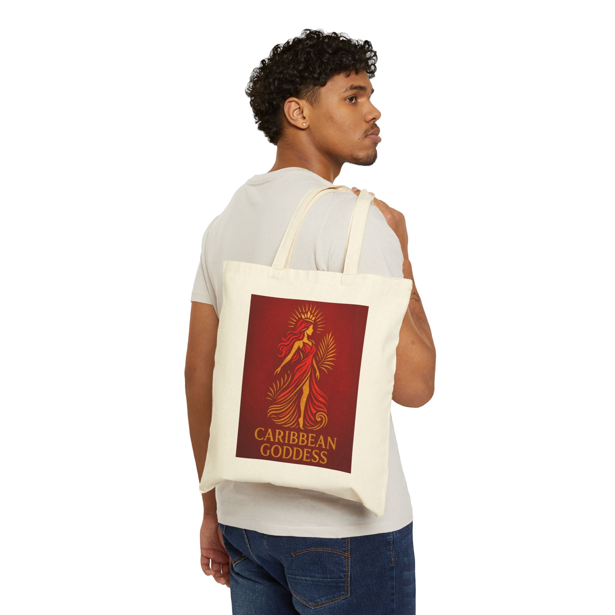 Cotton Tote Bag — "Caribbean Goddess" Red Art Print