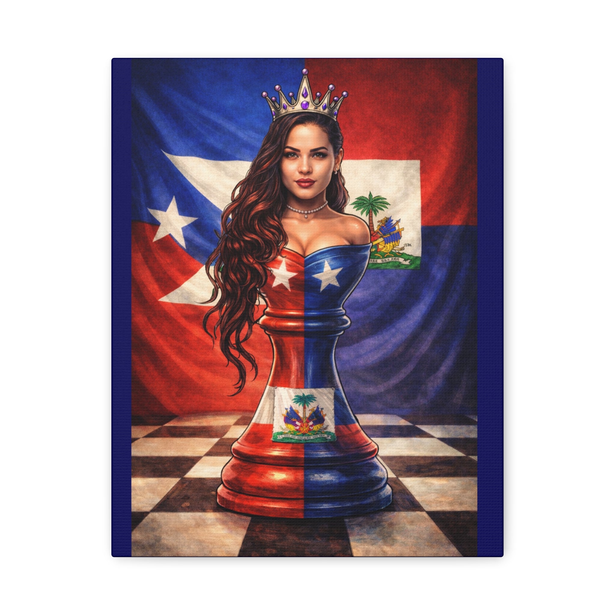 Puerto Rican & Dominican Chess Queen Matte Canvas Print — Bilingual Island Pride Wall Art