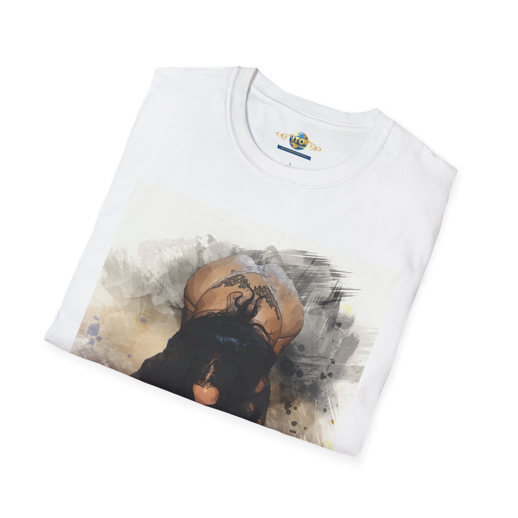 Artistic Watercolor Pin-Up Tee — Sensual Back-View Illustration