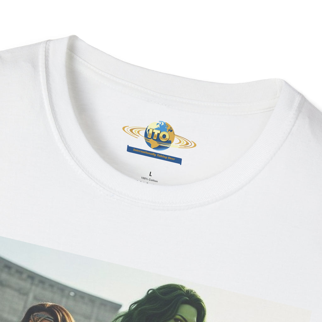 Wonder Warrior Duo T-Shirt — Female Gladiator & Green Hero Graphic Tee