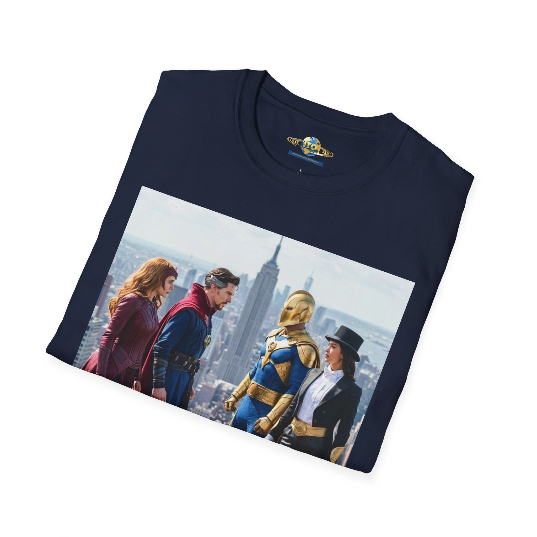 Superhero Team Photo T‑Shirt — Vintage City Rooftop Graphic Tee