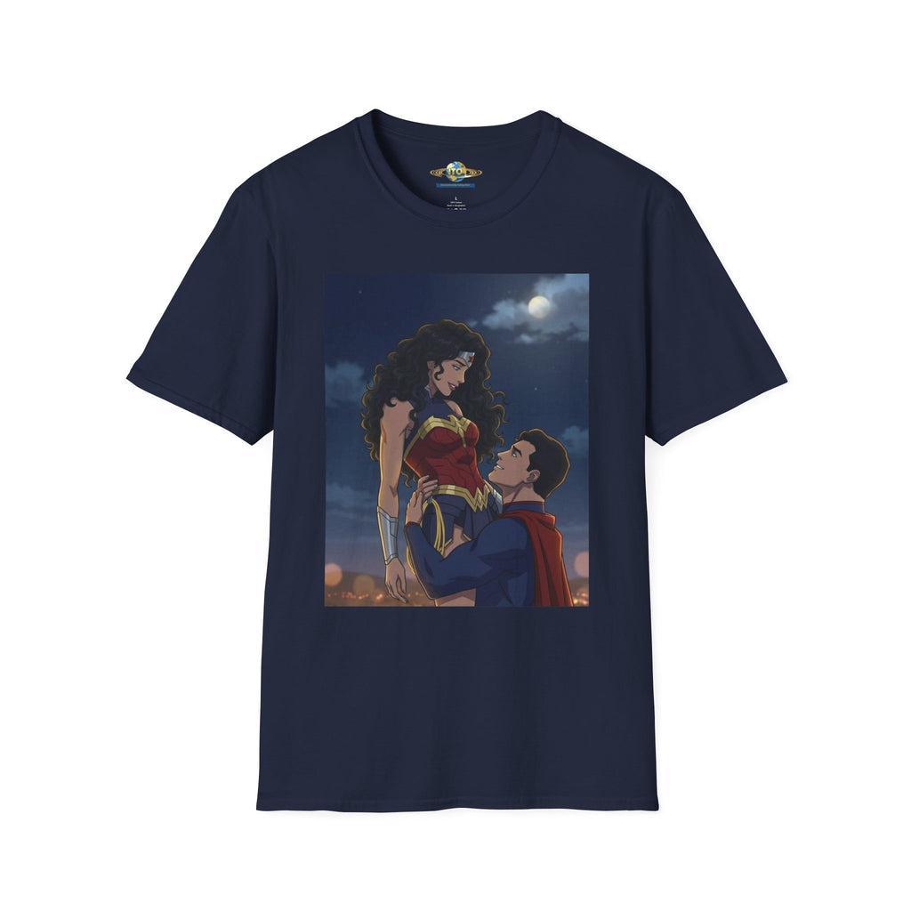 Wonder Woman & Superman Romantic Illustration T-Shirt — Night Sky Couples Tee