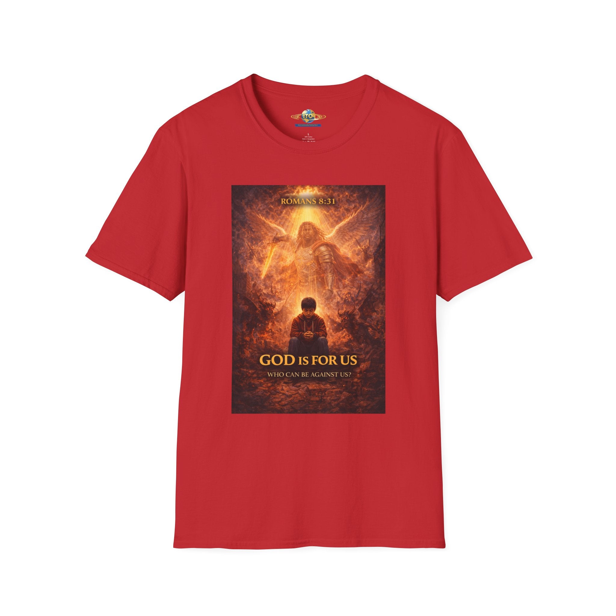Christian T-Shirt — "God Is For Us" Angel Prayer Graphic Tee