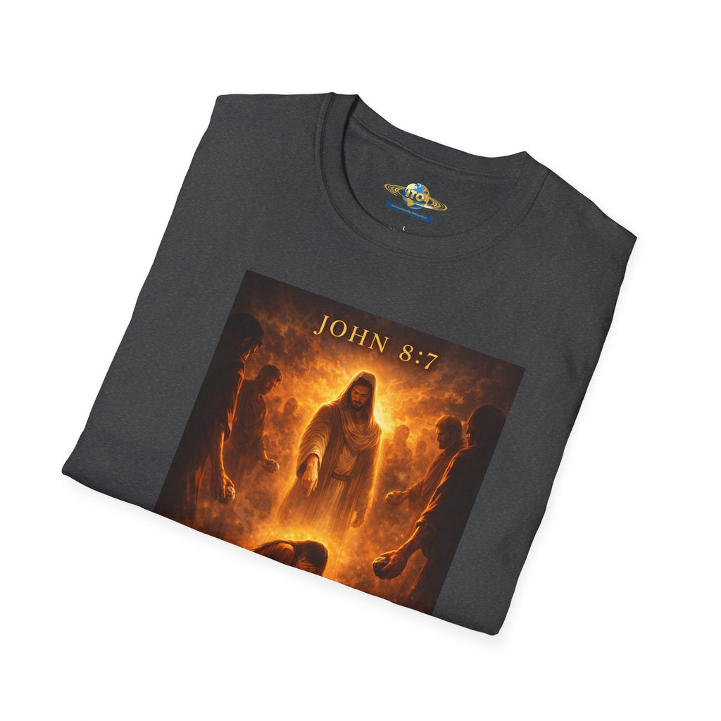 T-Shirt — John 8:7 Inspired Christian Faith Graphic Tee (Be Without Sin)