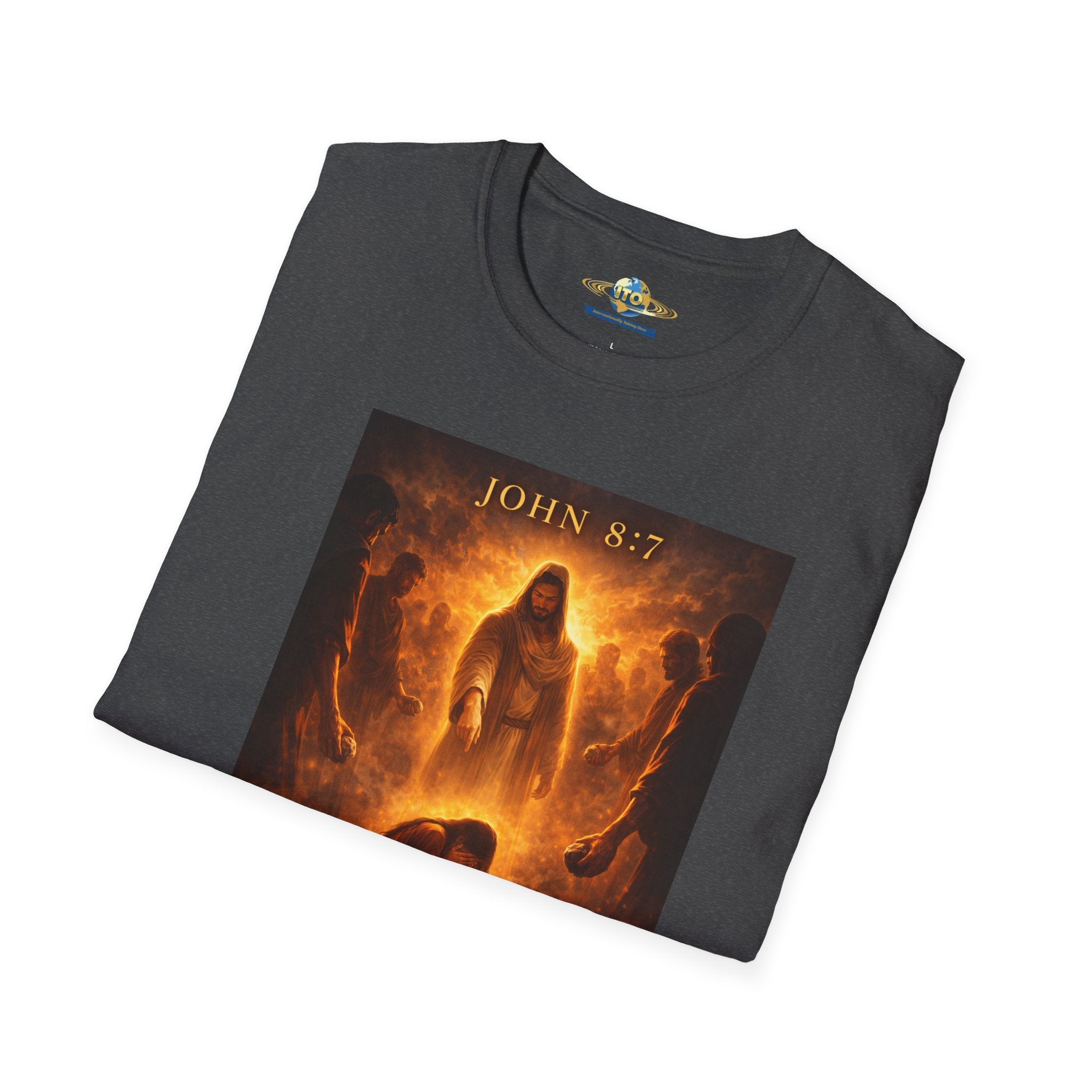 T-Shirt — John 8:7 Inspired Christian Faith Graphic Tee (Be Without Sin)