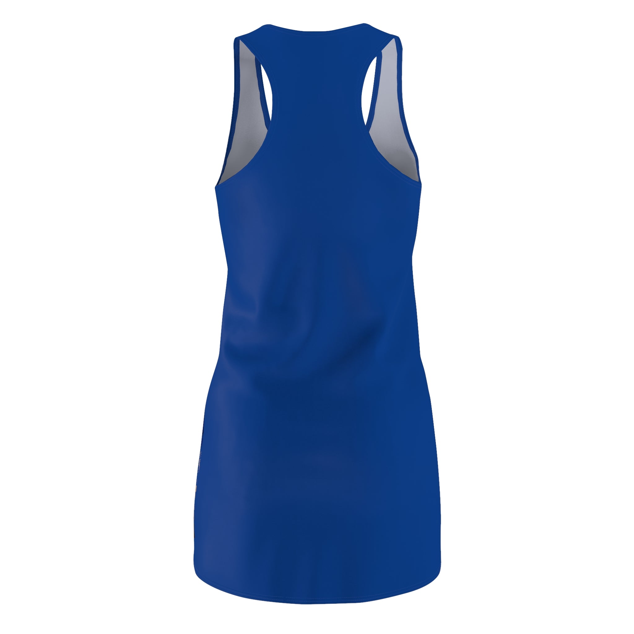 Racerback Dress — "International Goddess" Sunset Print, Flowy Blue Vacation Sundress