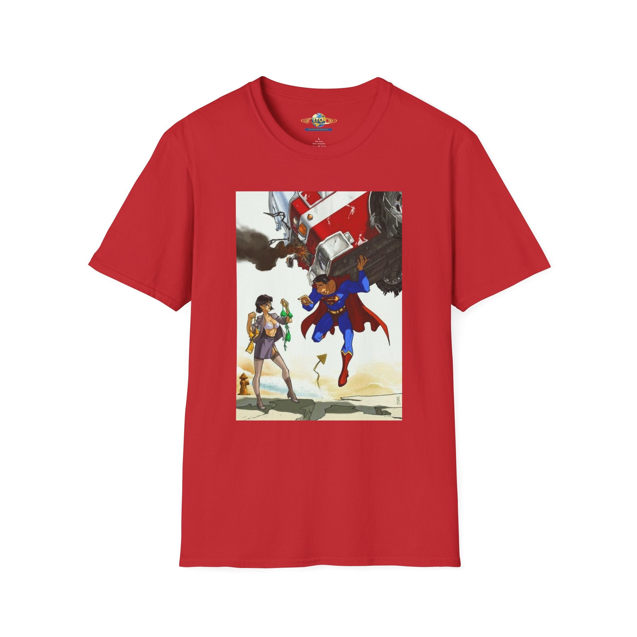 Superhero Rescue T-Shirt — Vintage Comic Style Flight Scene