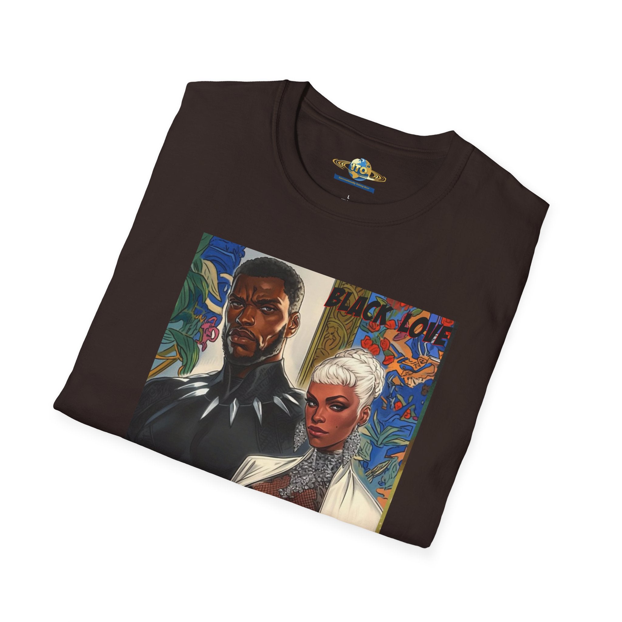 Art Print T‑Shirt — Bold Superhero Couple Portrait Tee