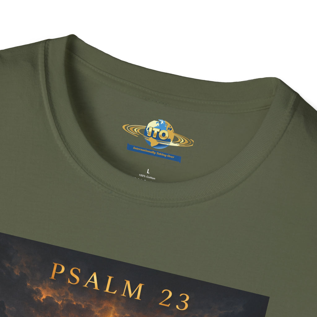 Psalm 23 T-Shirt — Christian Cross & Valley of the Shadow Design