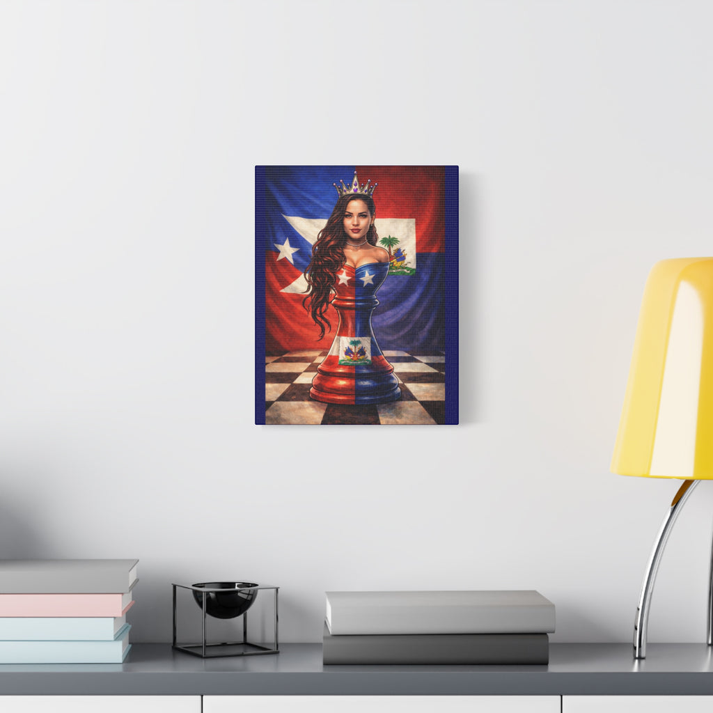 Puerto Rican & Dominican Chess Queen Matte Canvas Print — Bilingual Island Pride Wall Art