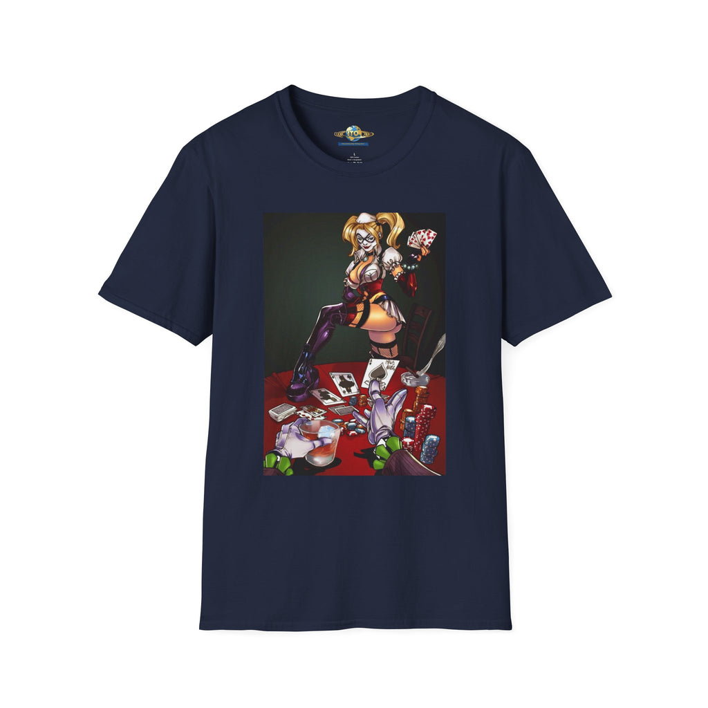 Anime Villainess Art Print T‑Shirt — Femme Fatale Playing Cards Illustration