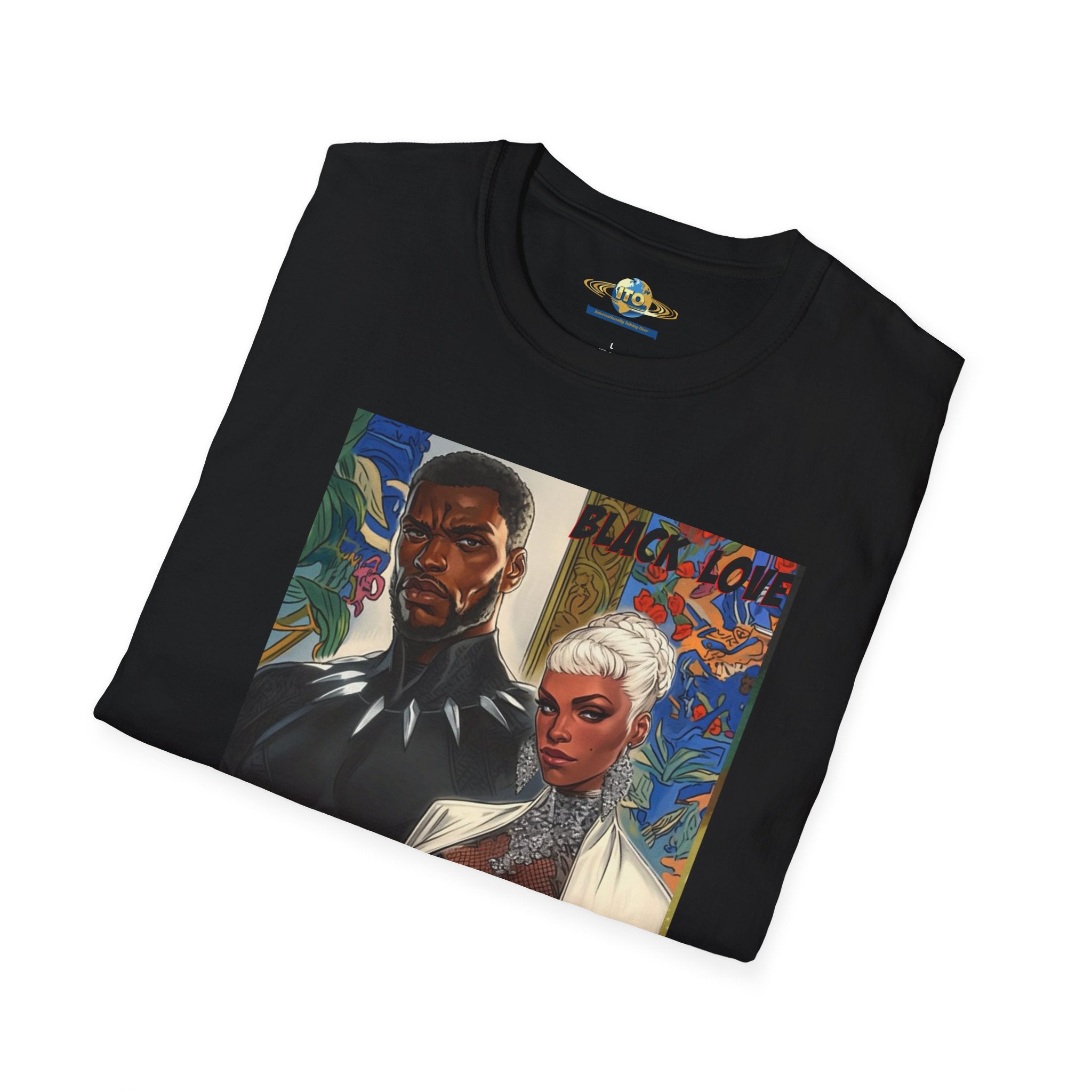 Art Print T‑Shirt — Bold Superhero Couple Portrait Tee
