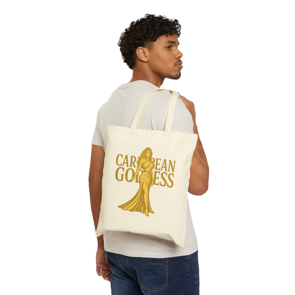 Caribbean Goddess Canvas Tote Bag — Gold Illustration Eco Shopper