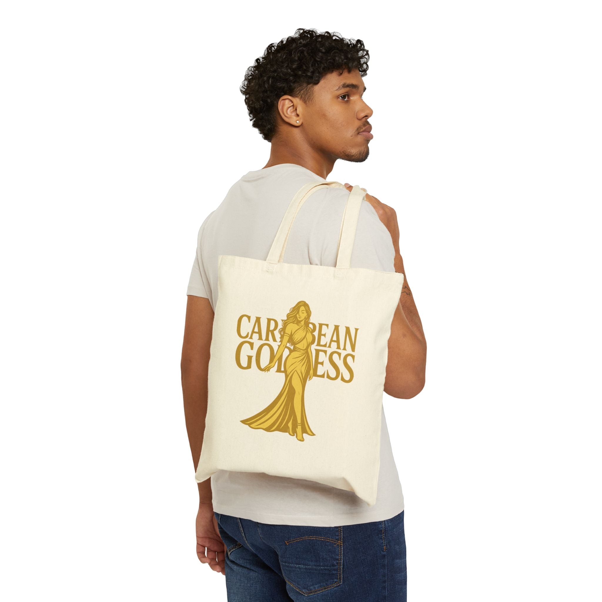 Caribbean Goddess Canvas Tote Bag — Gold Illustration Eco Shopper
