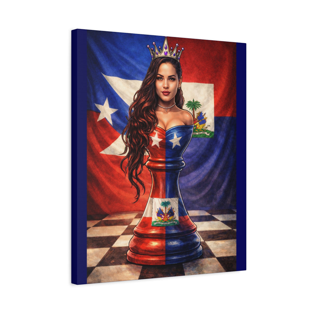 Puerto Rican & Dominican Chess Queen Matte Canvas Print — Bilingual Island Pride Wall Art