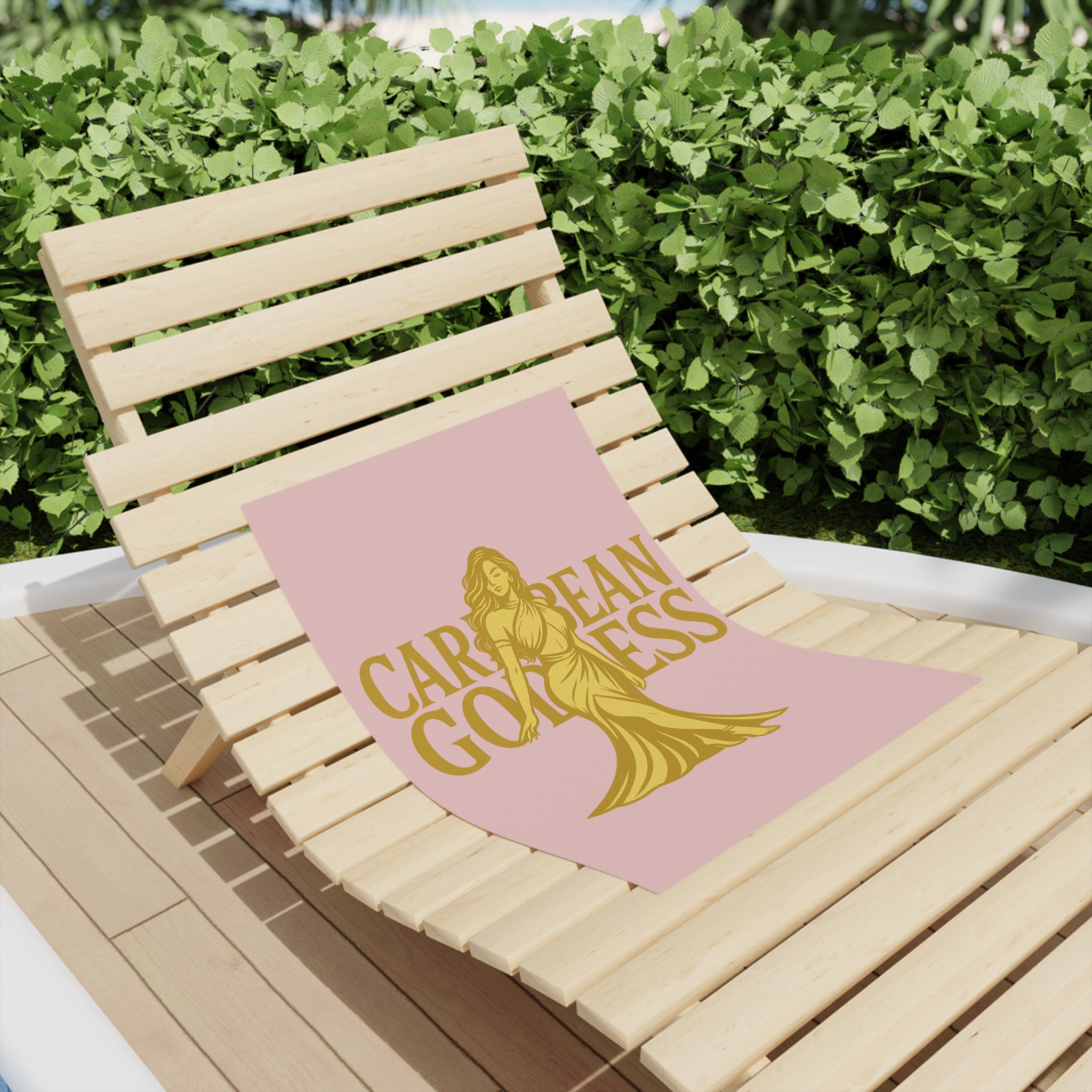 Caribbean Goddess Beach Towel — Pink & Gold Tropical Luxury Towel