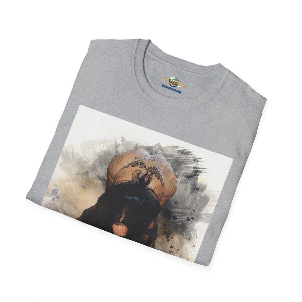 Artistic Watercolor Pin-Up Tee — Sensual Back-View Illustration