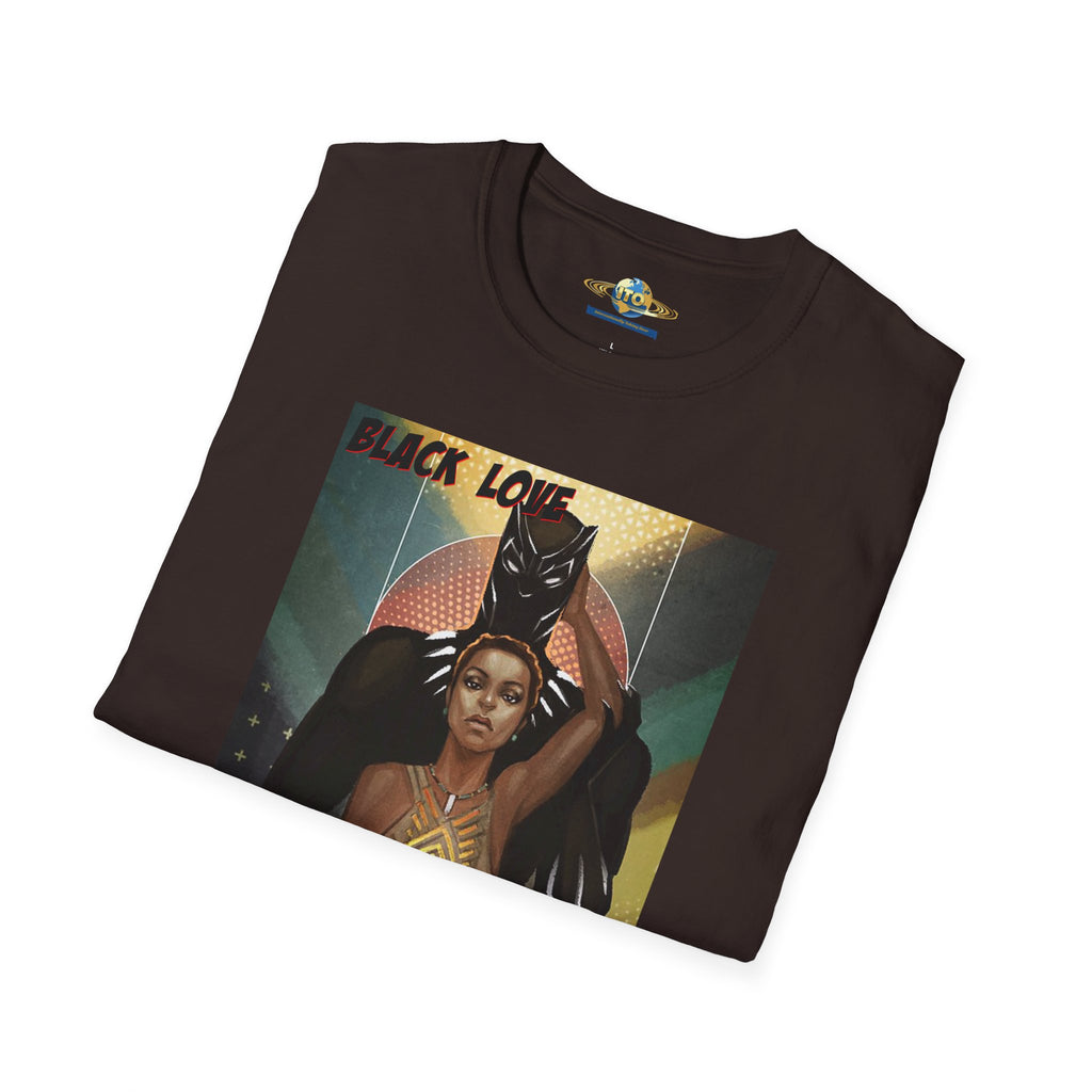 Black Love Poster T-Shirt — Afrocentric Black Panther & Queen Graphic Tee