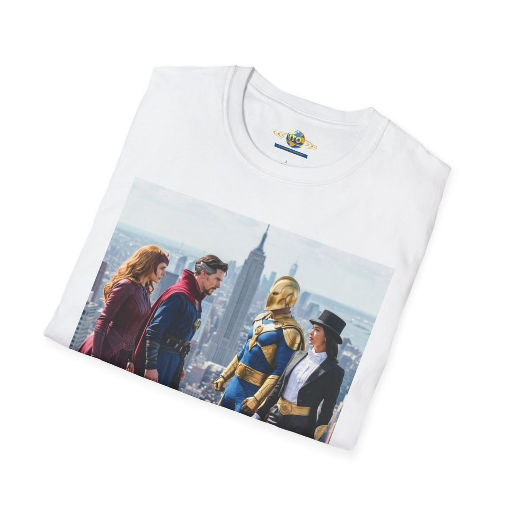 Superhero Team Photo T‑Shirt — Vintage City Rooftop Graphic Tee