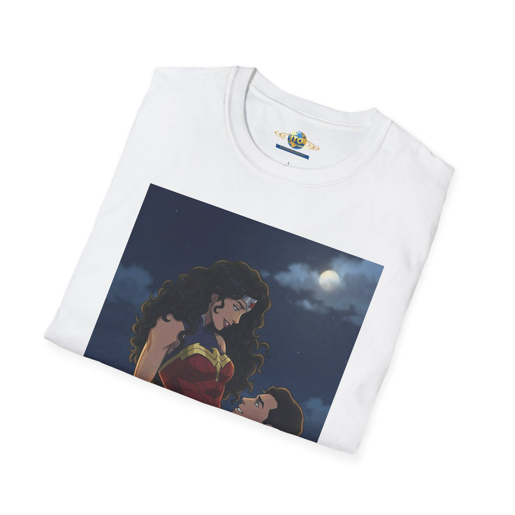 Wonder Woman & Superman Romantic Illustration T-Shirt — Night Sky Couples Tee