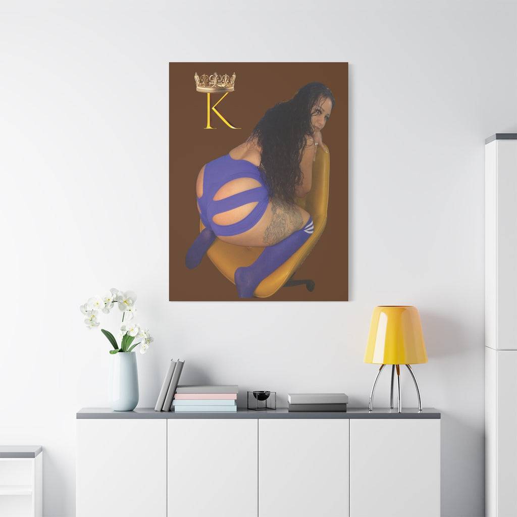 Seductive Queen Canvas Art – ’K’ Crown Pin-Up Matte Stretched Print