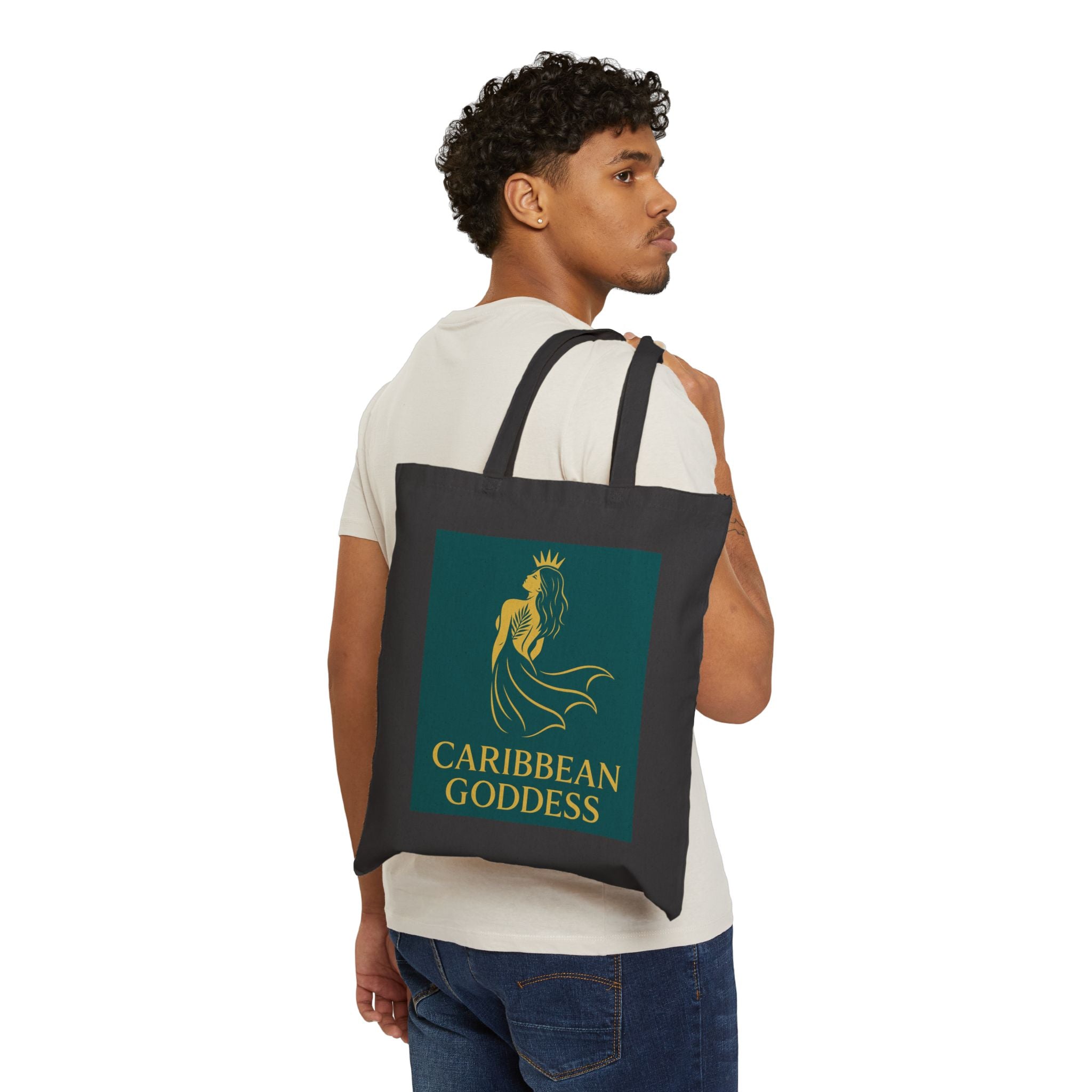 Tote Bag — Caribbean Goddess Canvas Tote (Gold Mermaid Design)