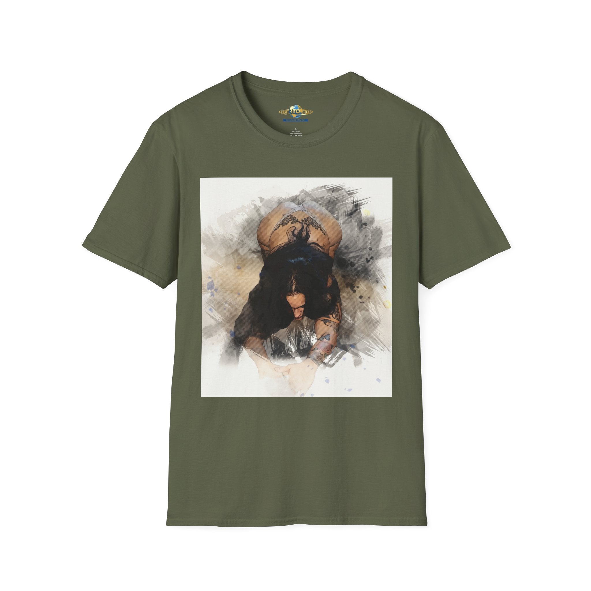 Artistic Watercolor Pin-Up Tee — Sensual Back-View Illustration