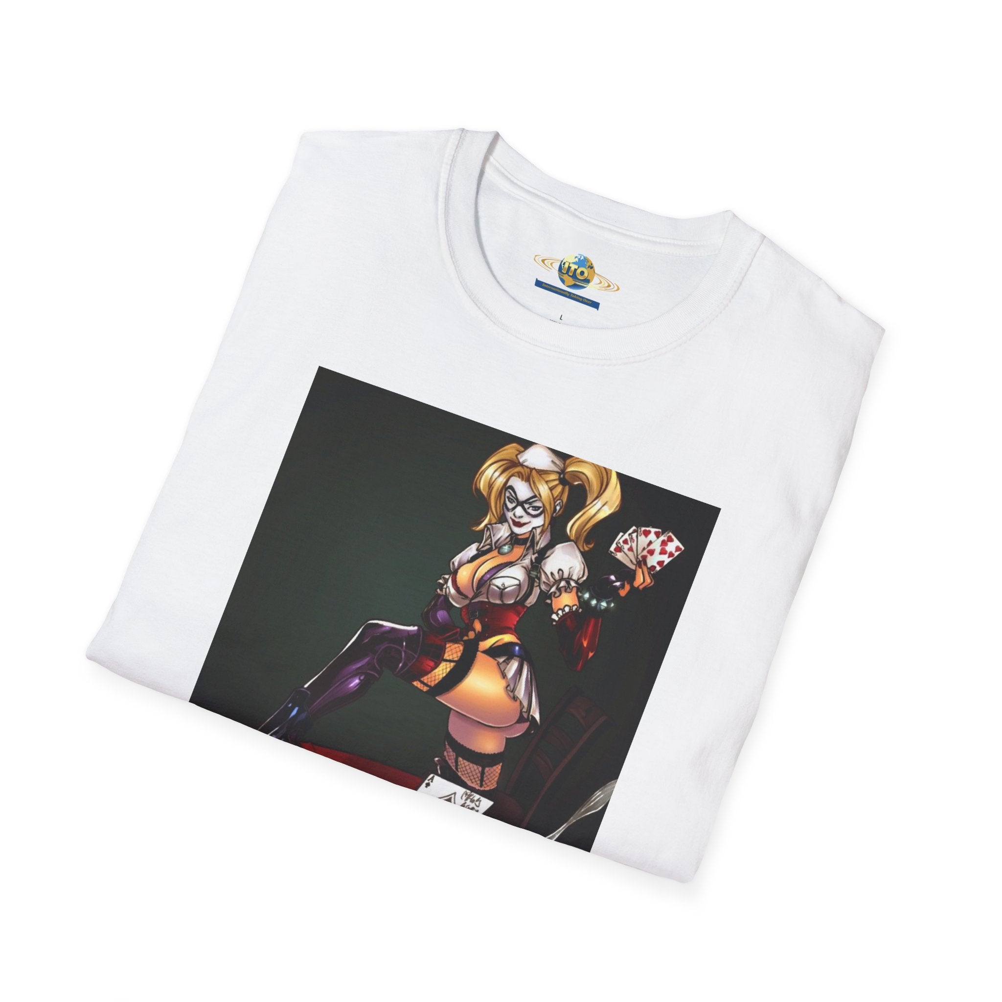 Anime Villainess Art Print T‑Shirt — Femme Fatale Playing Cards Illustration
