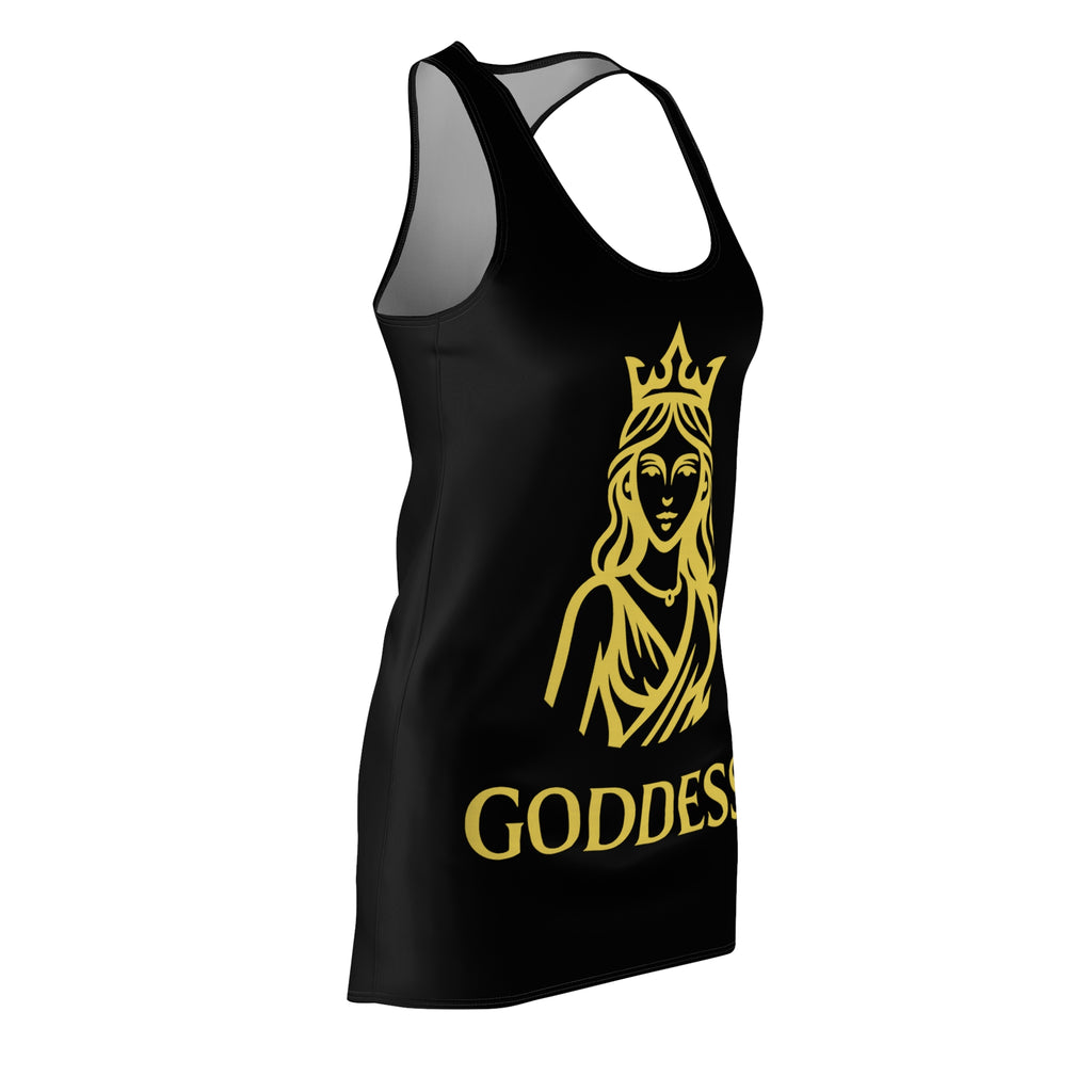 Goddess Racerback Dress — Black Gold Crowned Goddess Graphic Dress