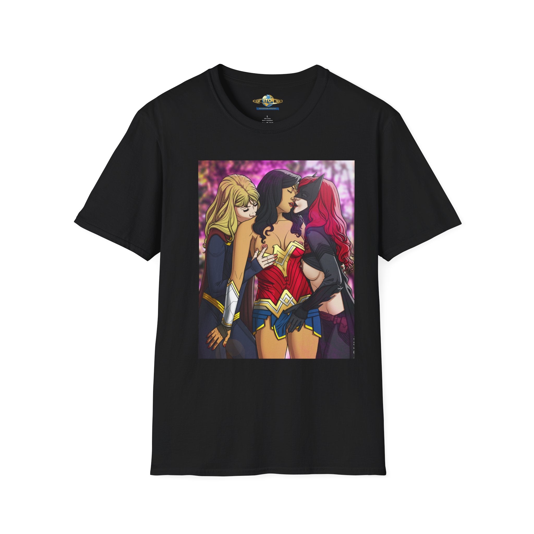 Wonder Women Kiss Graphic T-Shirt – Comic Superhero Trio Tee