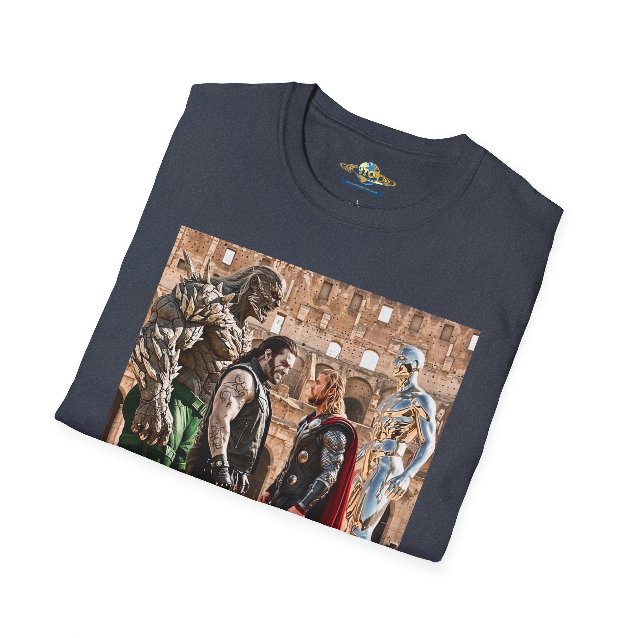Fantasy Heroes Faceoff T-Shirt — Epic Gladiator Arena Scene