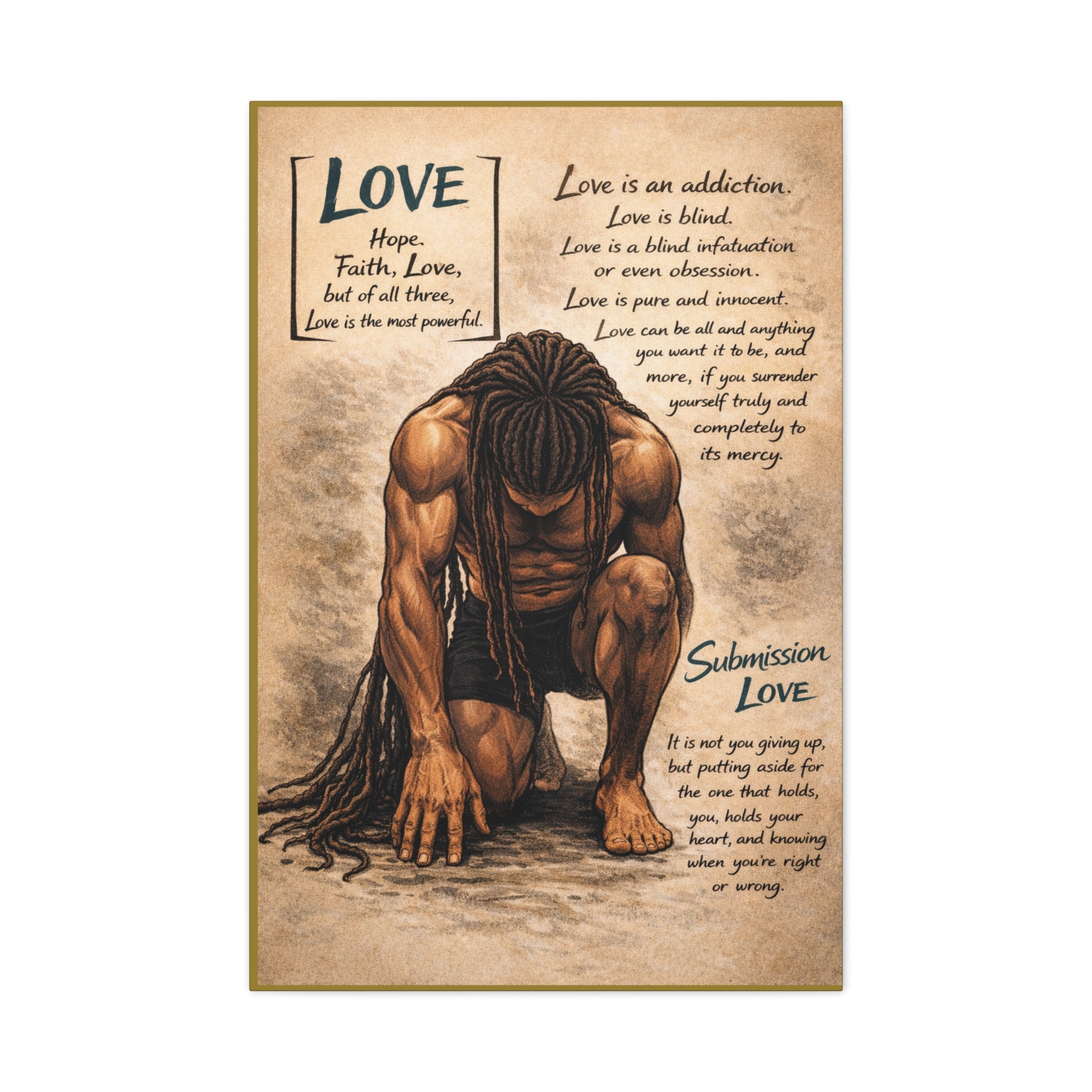 Love & Submission Matte Canvas Print — Inspirational Black Man Kneeling Art