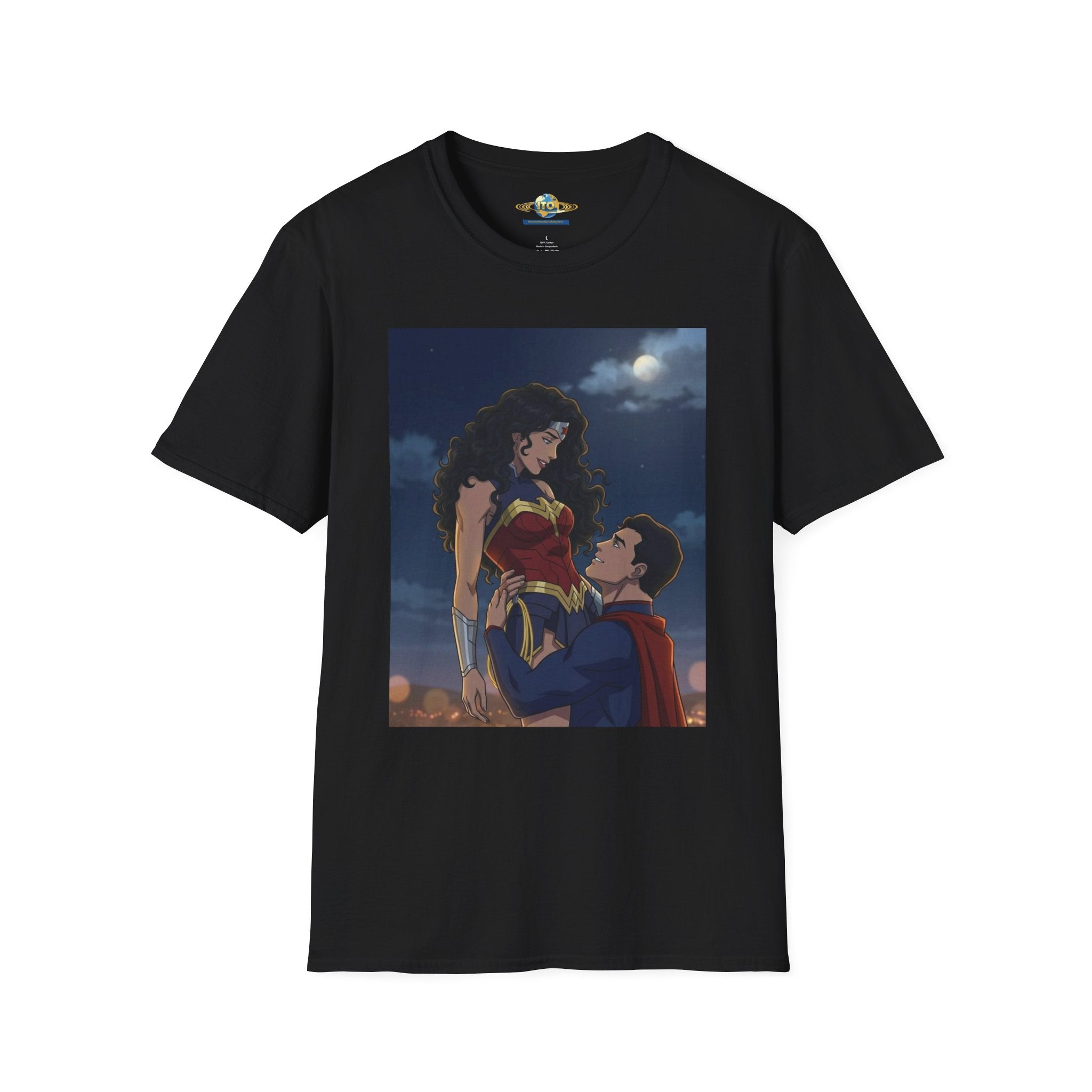 Wonder Woman & Superman Romantic Illustration T-Shirt — Night Sky Couples Tee