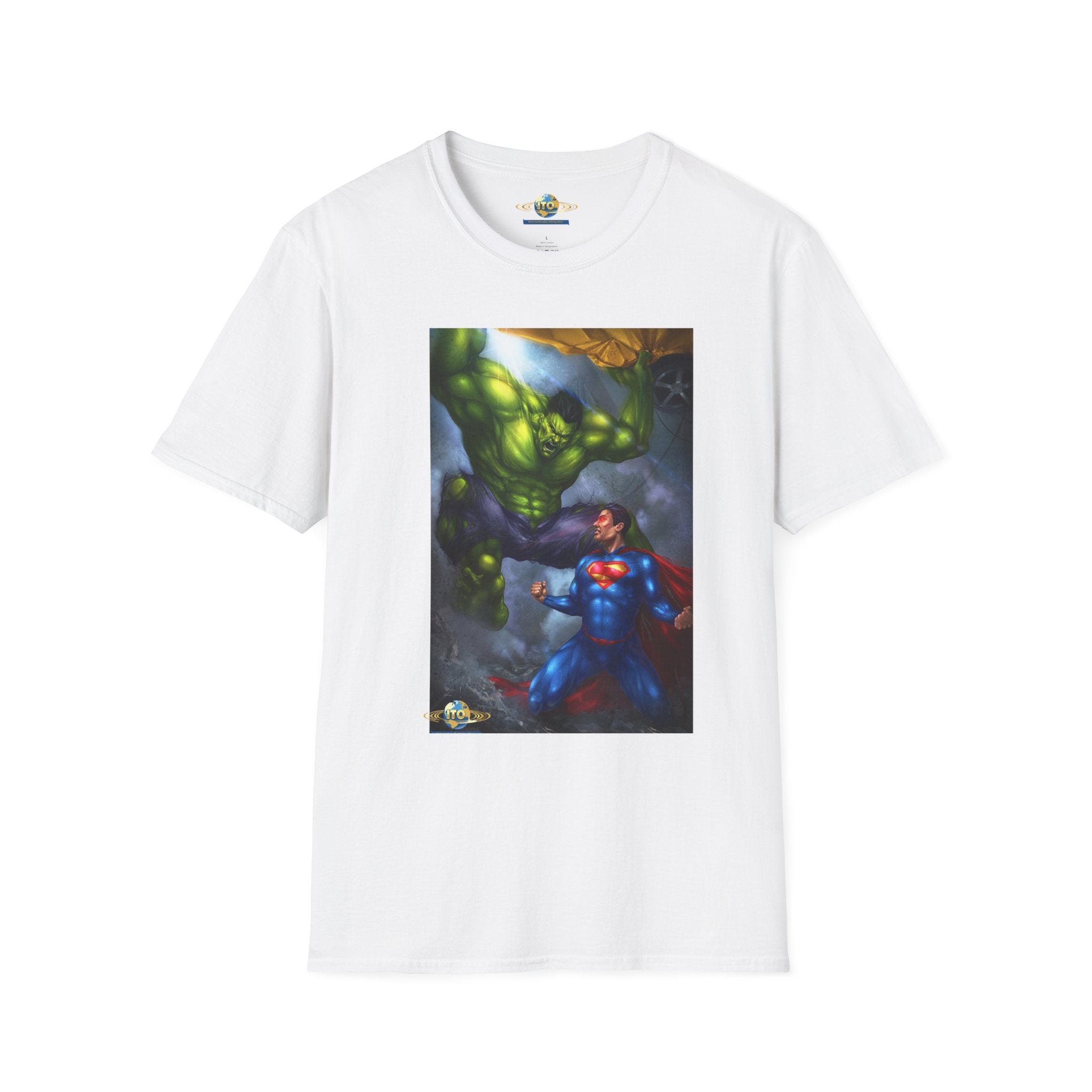 Superhero Clash T-Shirt — Epic Superman vs Hulk Battle Graphic Tee