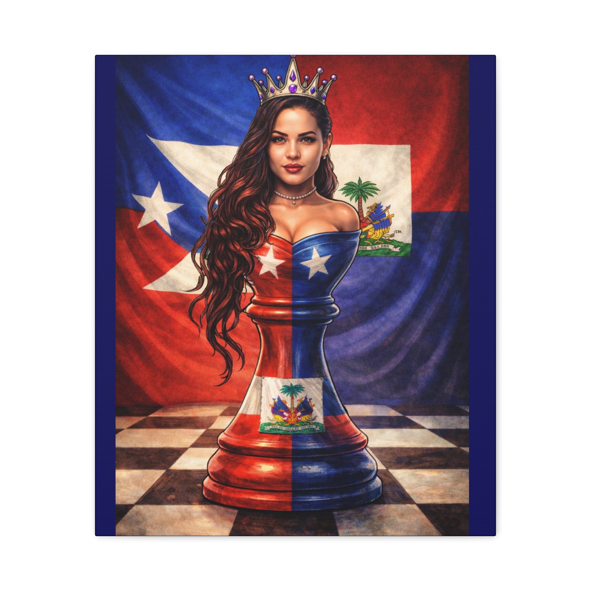 Puerto Rican & Dominican Chess Queen Matte Canvas Print — Bilingual Island Pride Wall Art