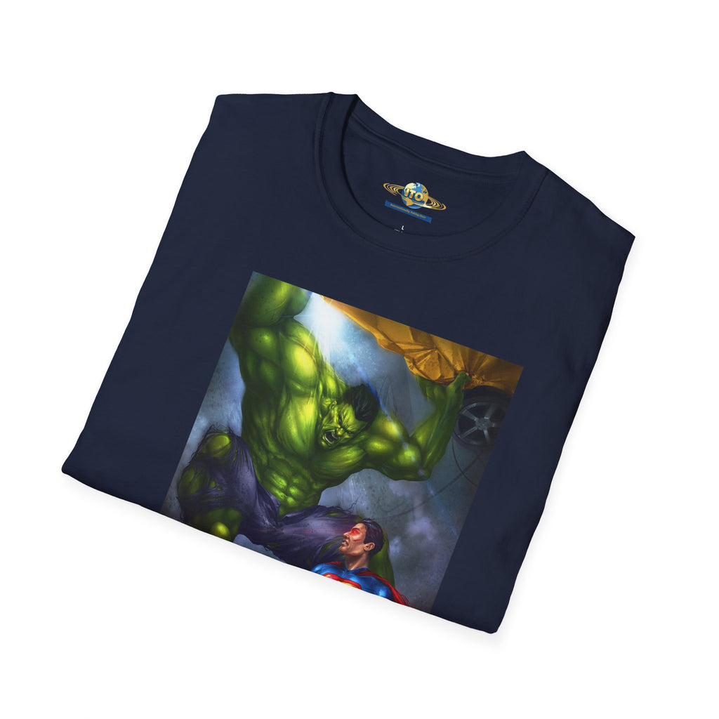 Superhero Clash T-Shirt — Epic Superman vs Hulk Battle Graphic Tee
