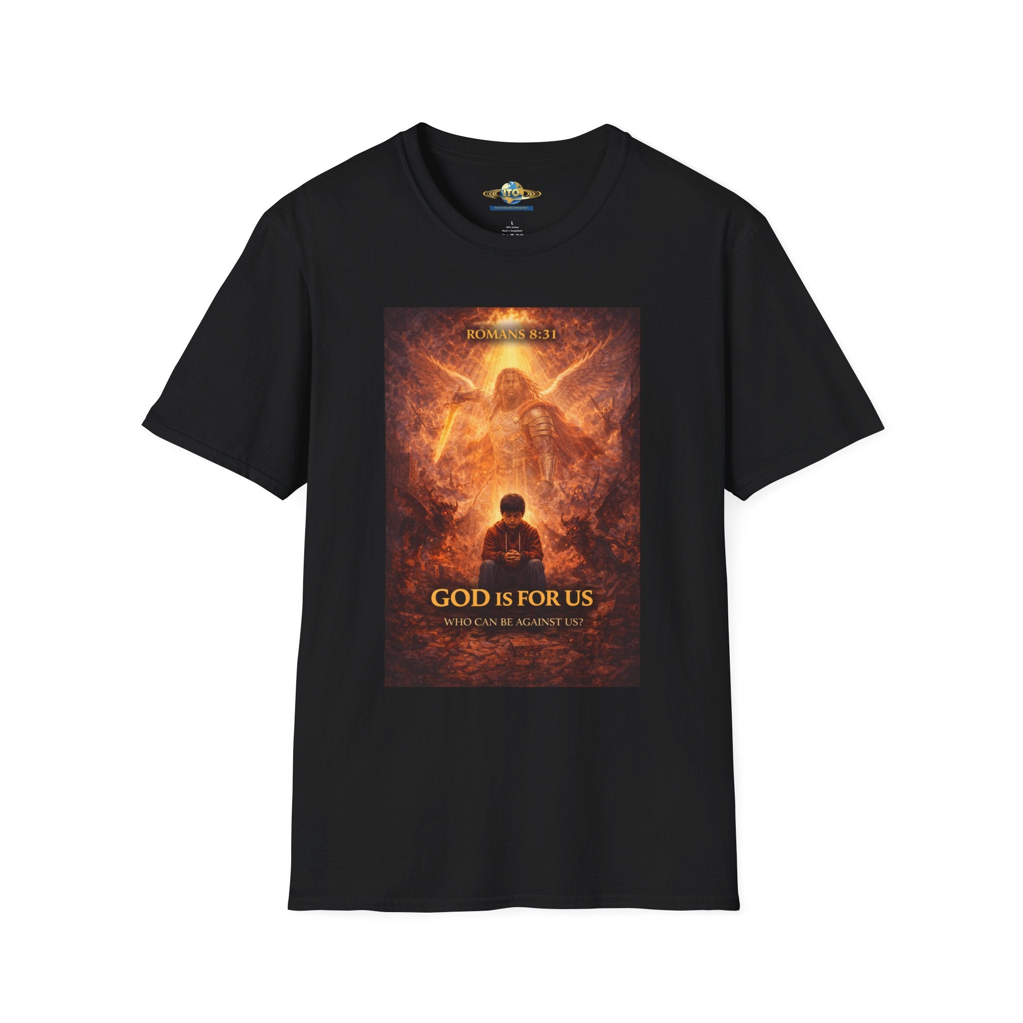 Christian T-Shirt — "God Is For Us" Angel Prayer Graphic Tee