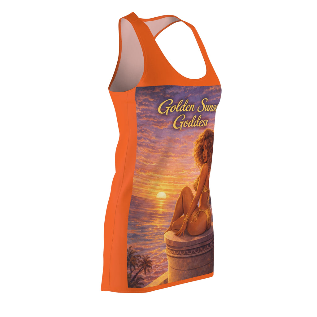Golden Sunset Goddess Racerback Dress – Tropical Beach Sunset Print