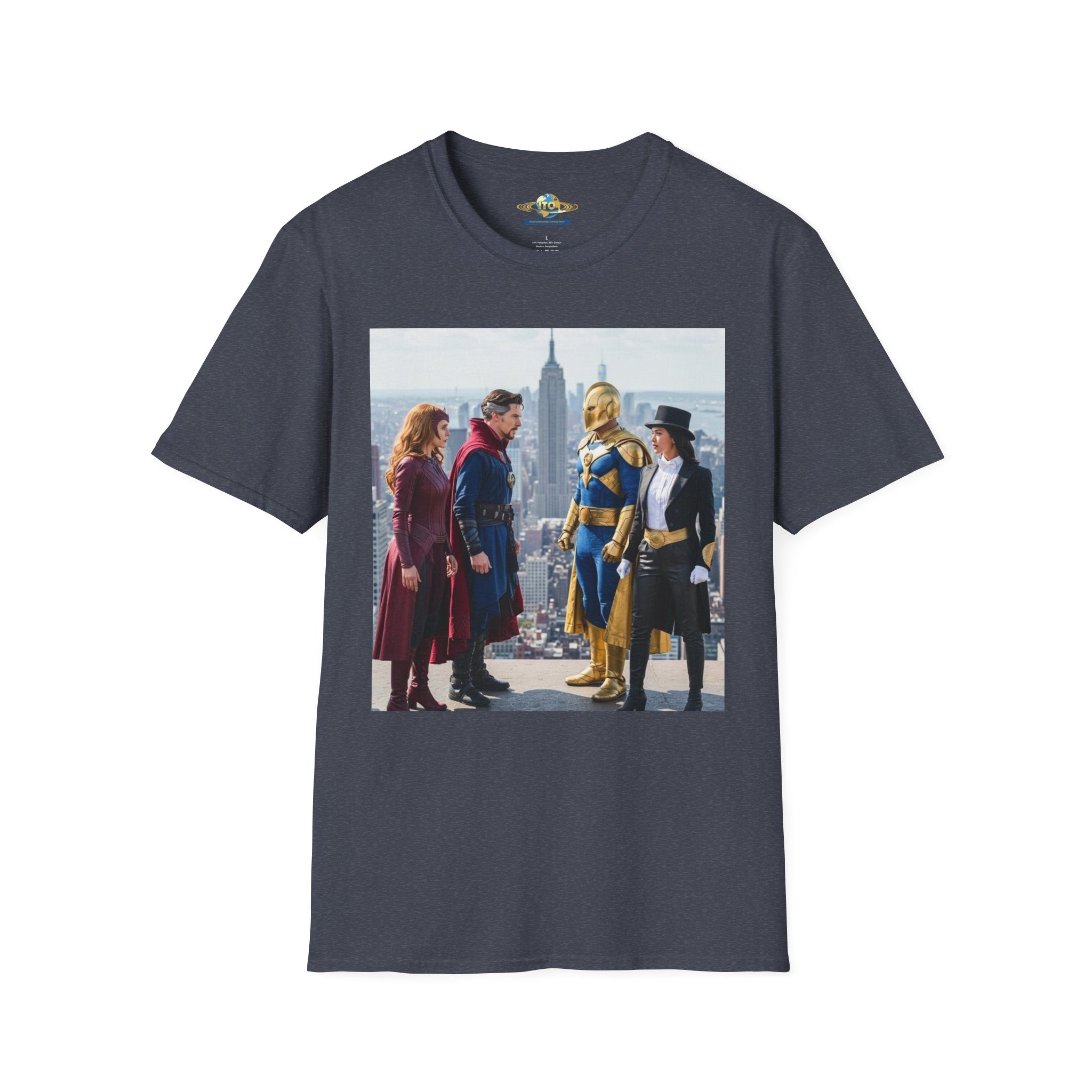 Superhero Team Photo T‑Shirt — Vintage City Rooftop Graphic Tee