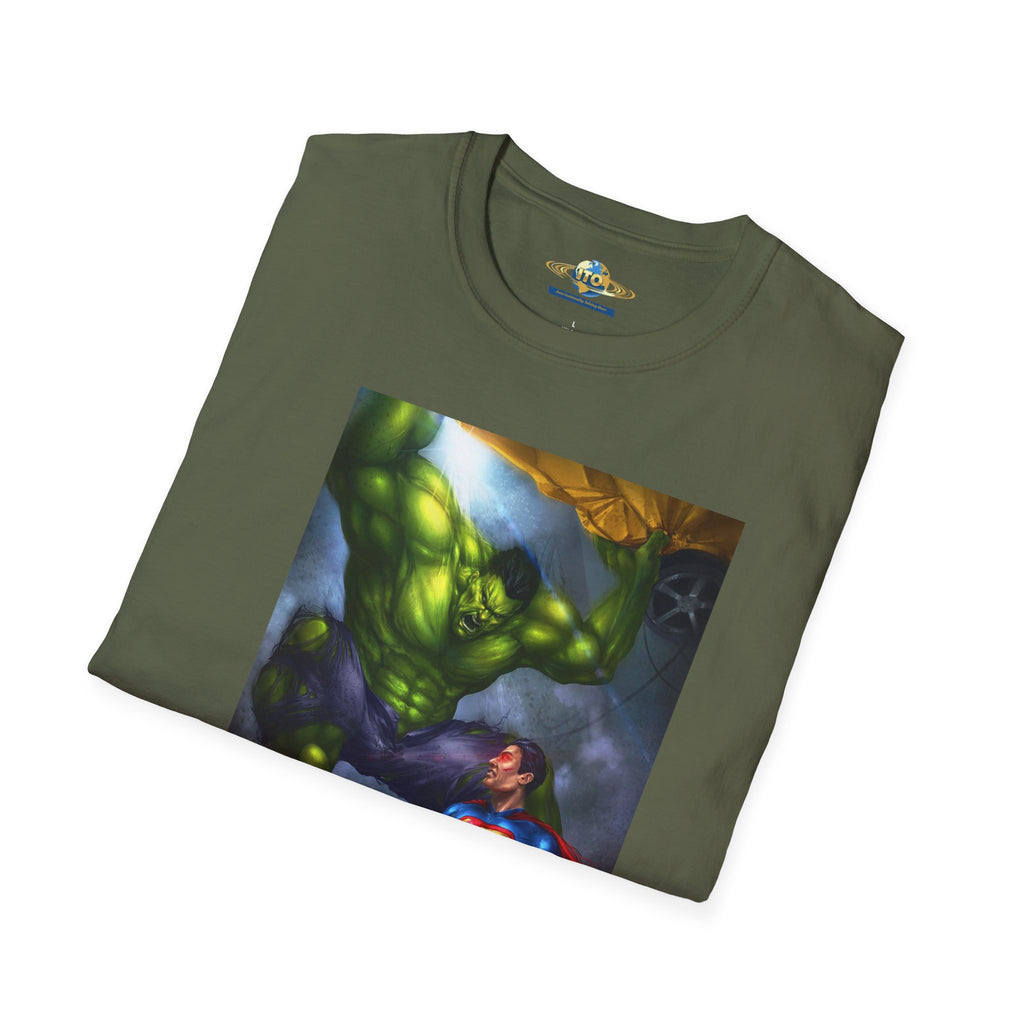 Superhero Clash T-Shirt — Epic Superman vs Hulk Battle Graphic Tee