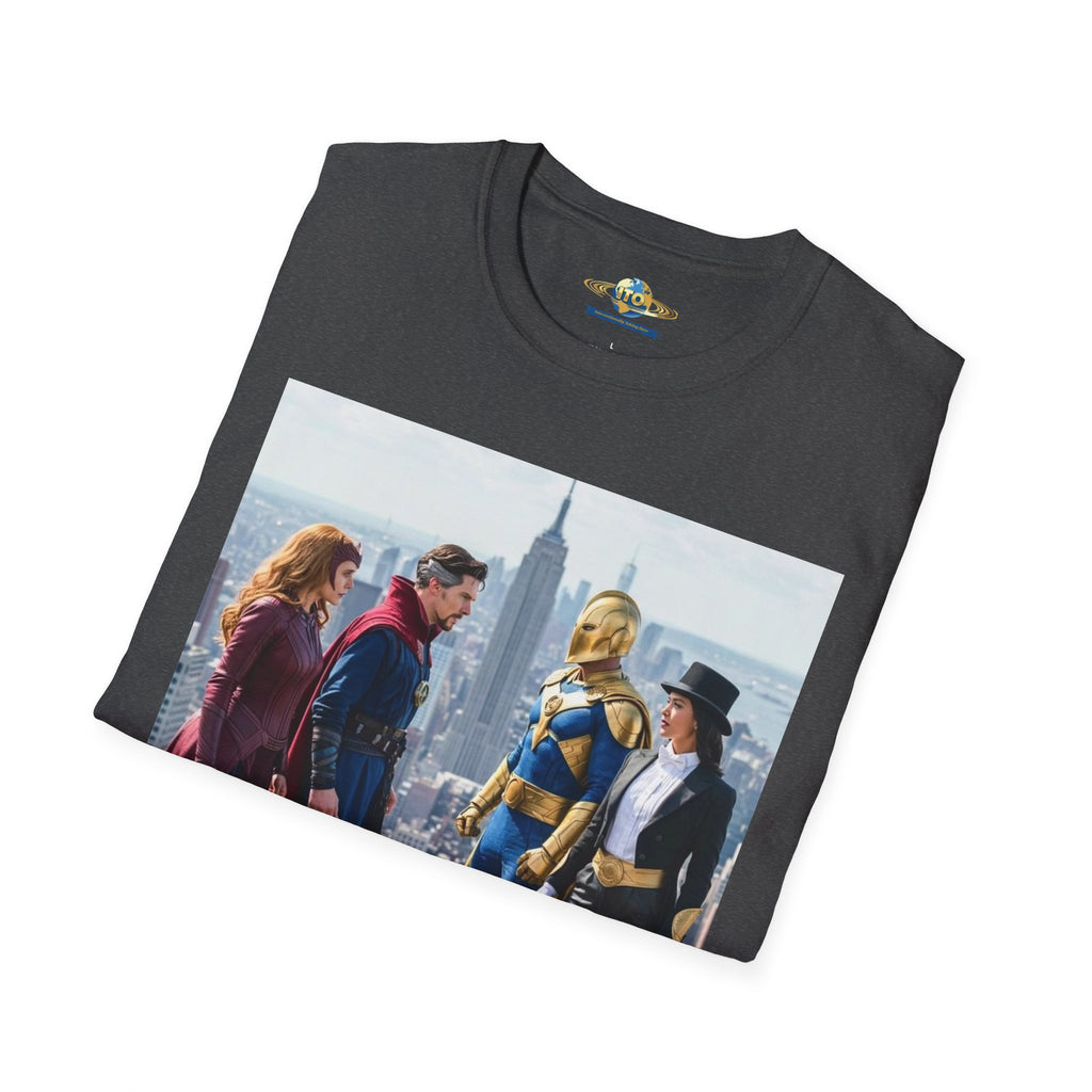Superhero Team Photo T‑Shirt — Vintage City Rooftop Graphic Tee