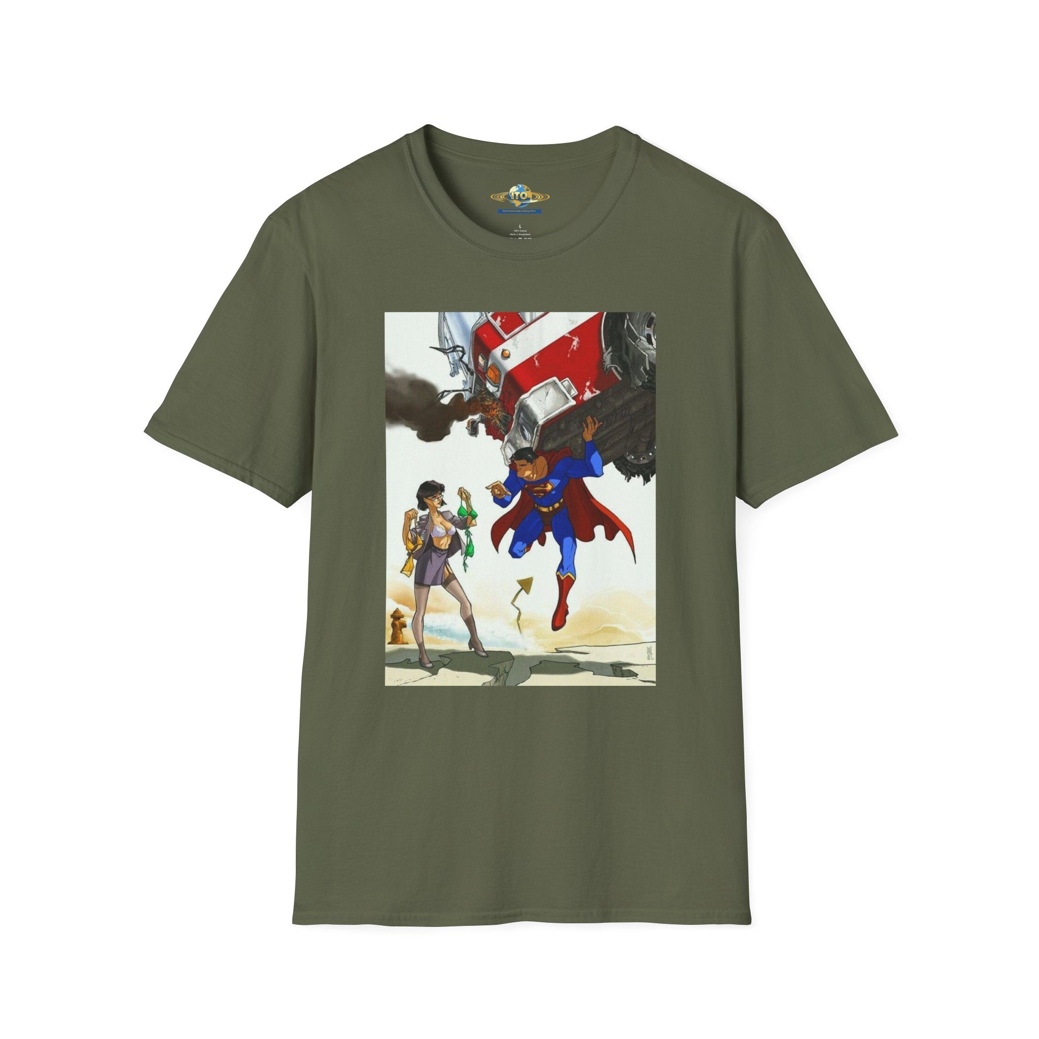 Superhero Rescue T-Shirt — Vintage Comic Style Flight Scene